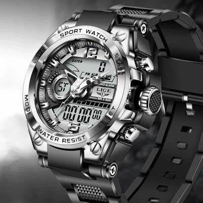 LIGE 8922 Men's Sport Led Watch with Silicon Strap Dual Display Chronograph Clock Man Digital Wrist Watch Relogio Masculino